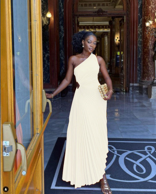 One-Shoulder Cutout Pleated Dress
