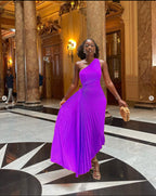 One-Shoulder Cutout Pleated Dress