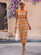 Spring Summer Dress Slim Fit Mixed Color Splicing Pullover Striped Knitwear