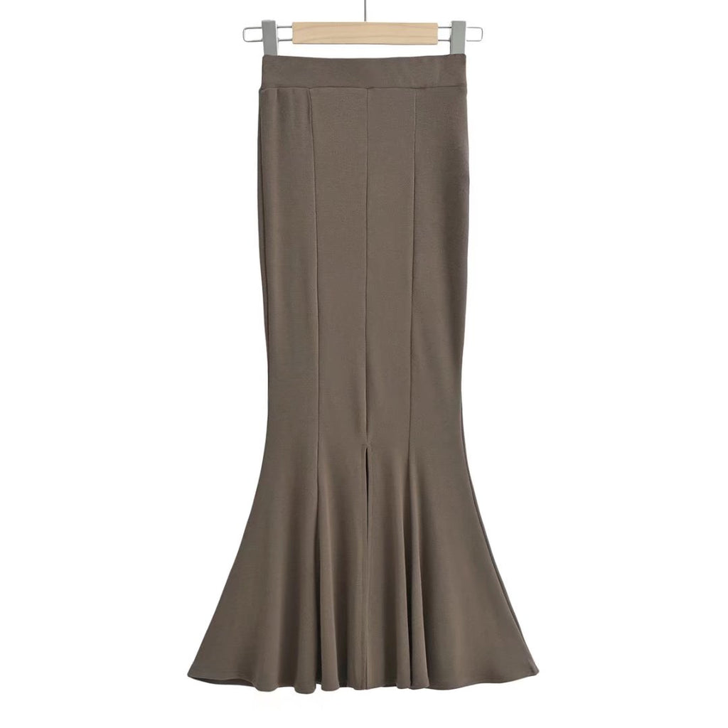 Women's High Waist Knit Fall Winter Slim Sheath Fishtail Skirt