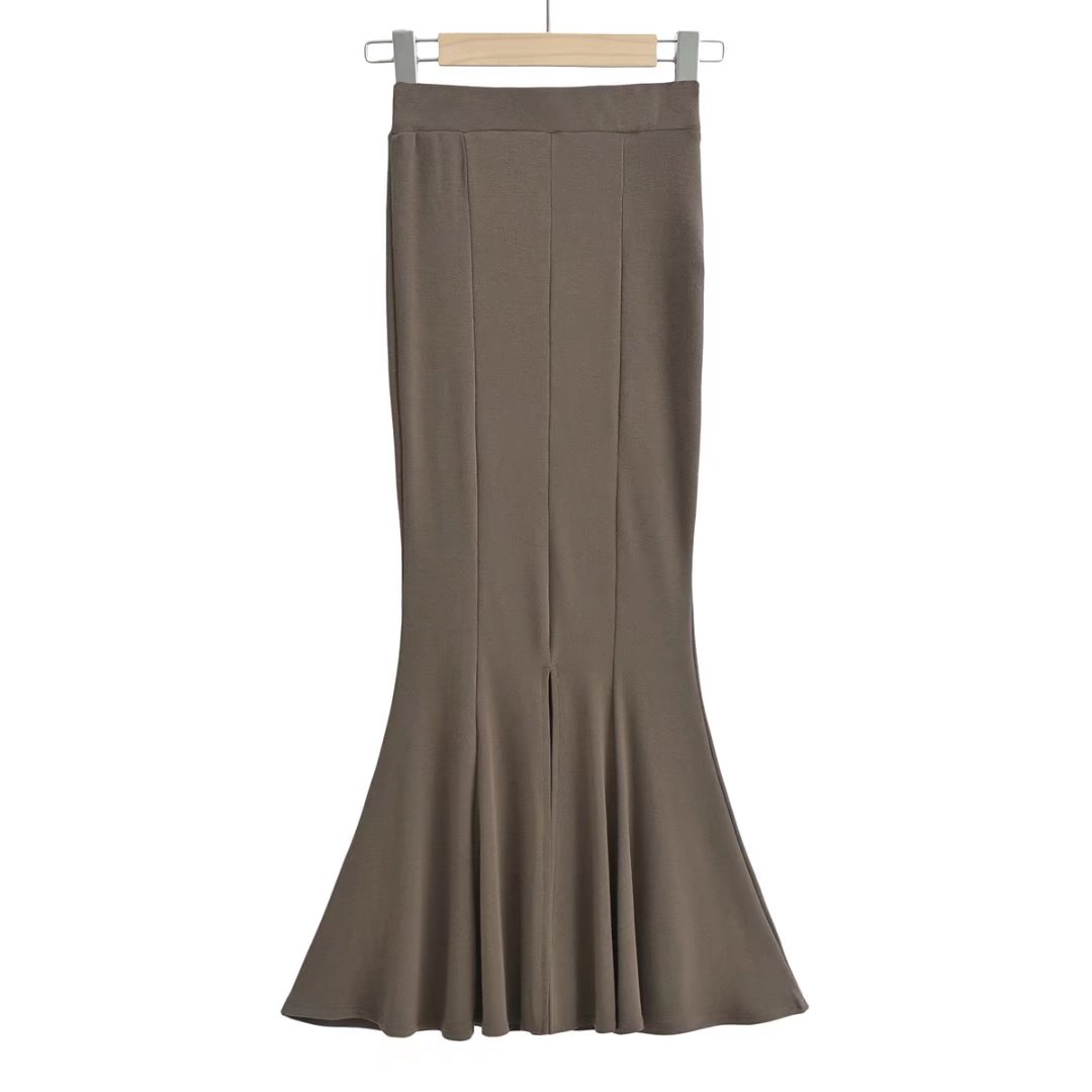 Women's High Waist Knit Fall Winter Slim Sheath Fishtail Skirt