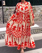 Geometric Print Long-Sleeve Shirt Dress