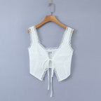 Women's Solid Color Lace Trim Strap Vest Street