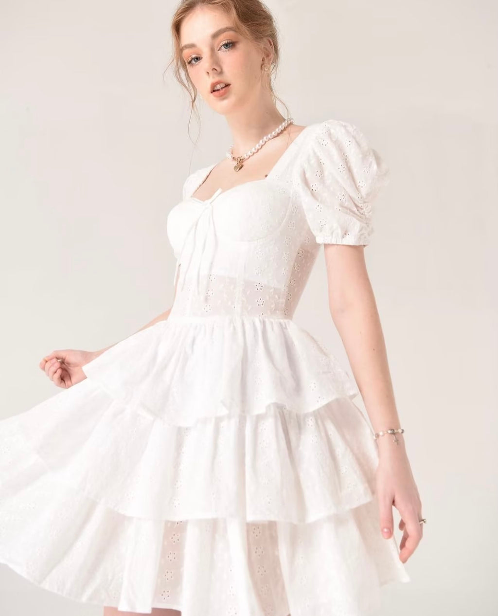 Women's Embroidered Corset Pleated Cutout Dress