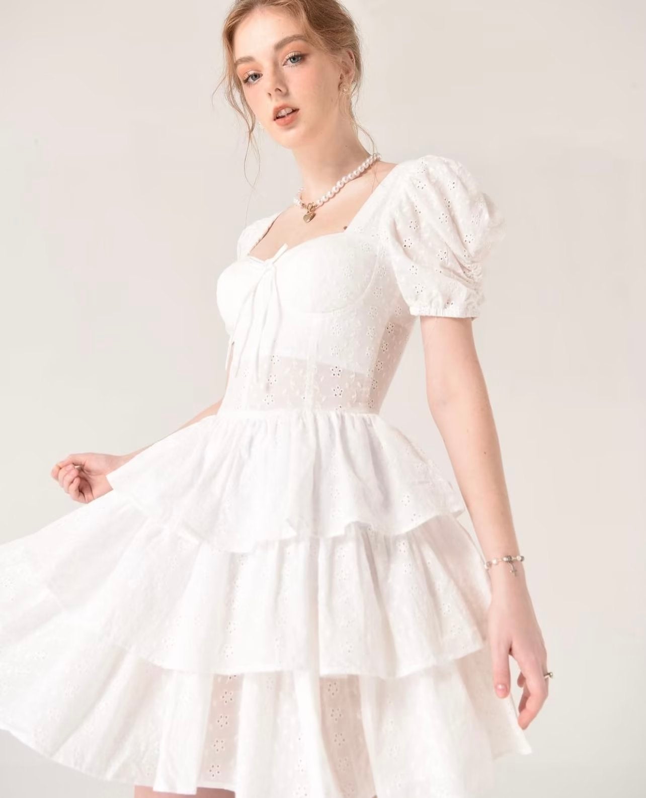 Women's Embroidered Corset Pleated Cutout Dress