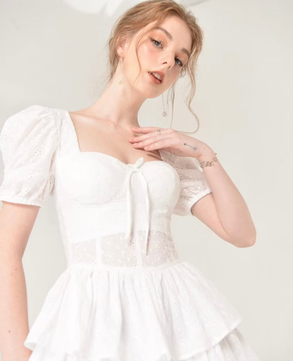 Women's Embroidered Corset Pleated Cutout Dress