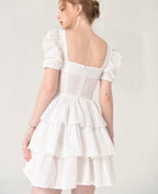 Women's Embroidered Corset Pleated Cutout Dress