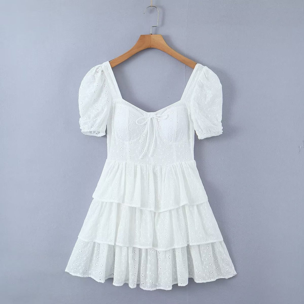 Women's Embroidered Corset Pleated Cutout Dress