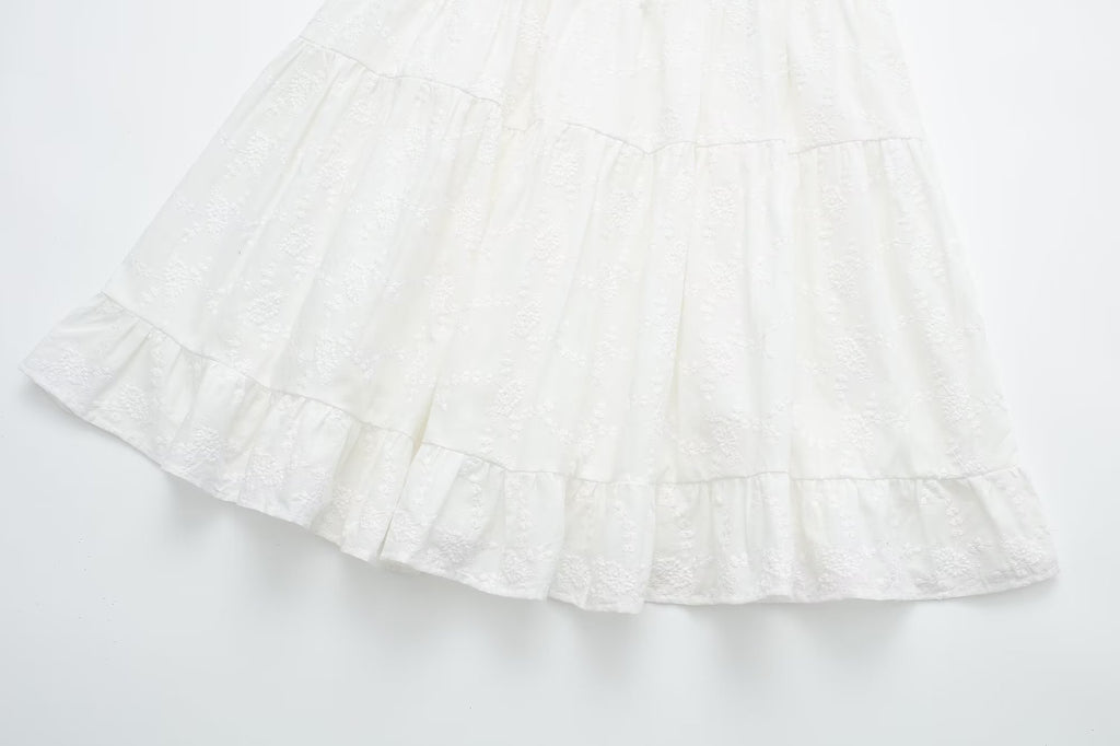 Women's White Square-Neck Midi Dress