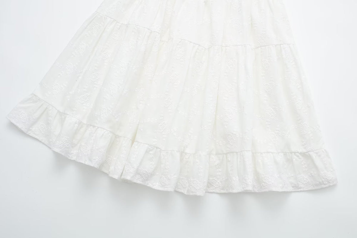 Women's White Square-Neck Midi Dress