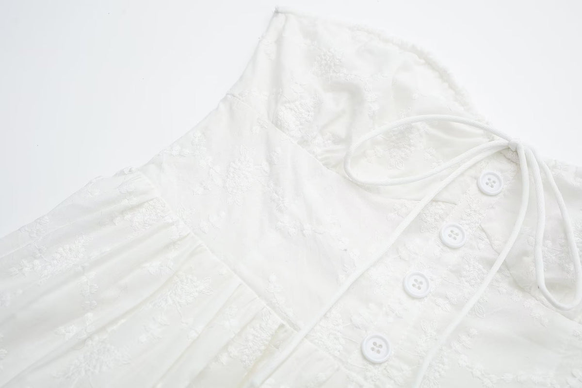 Women's White Square-Neck Midi Dress