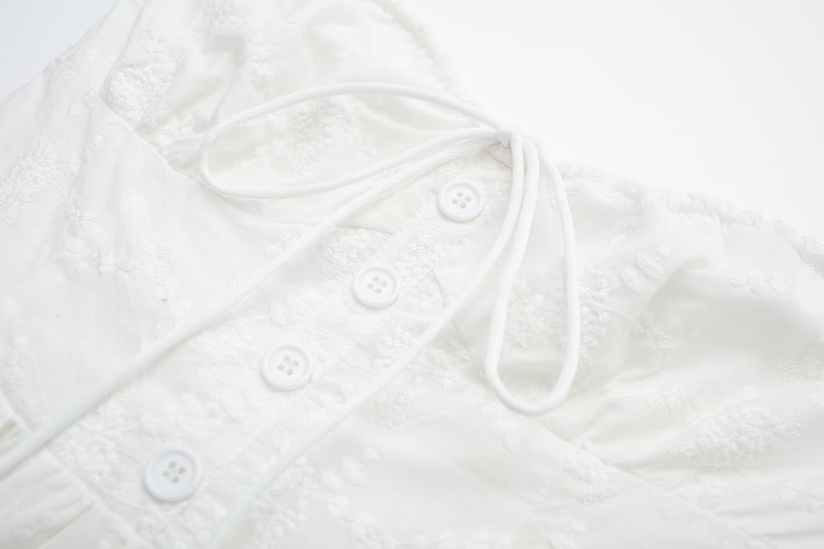 Women's White Square-Neck Midi Dress