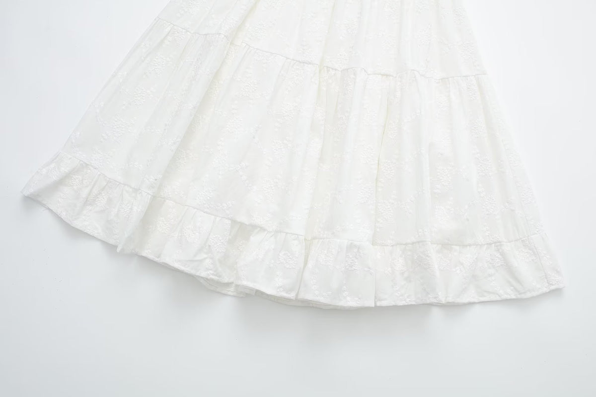 Women's White Square-Neck Midi Dress