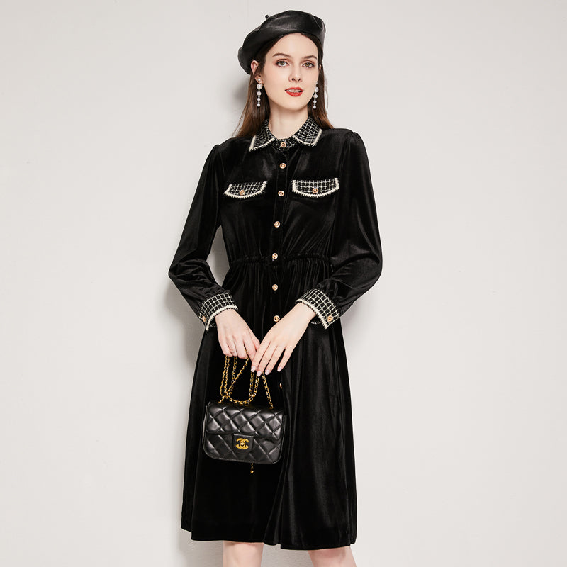 Black Collared Long-Sleeve Shirt Dress