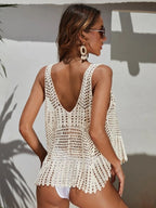 Women Summer Vacation Crochet V Neck Solid Short Camis Crochet hook