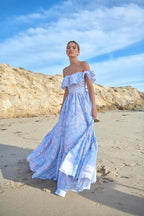 Women's Spring Blogger Off Shoulder Tie Dyed Printed Bow Belt Dress