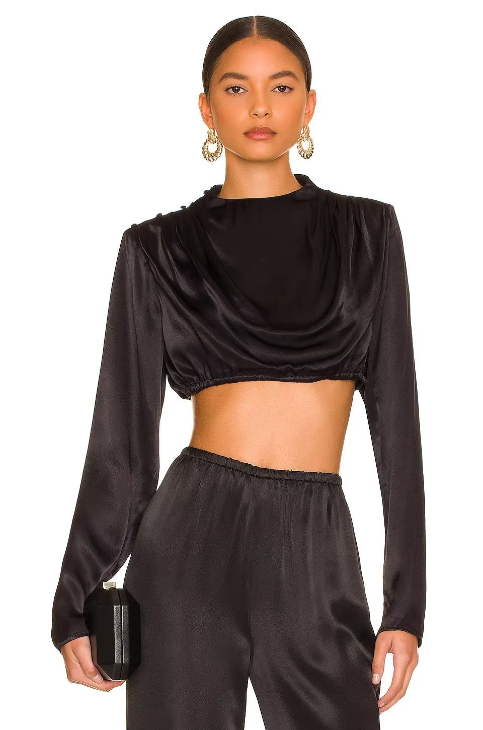 Women's Satin Lace-Up Back Cropped Top