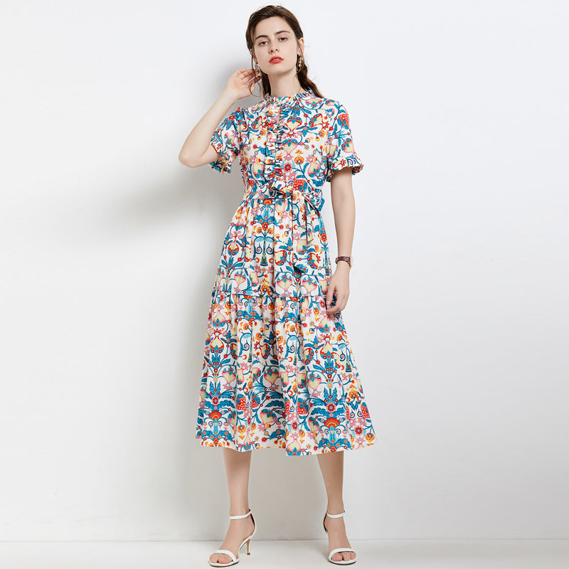 Floral Belted A-Line Maxi Dress