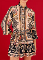 Colored Printing Shirt Long-Sleeve Dress