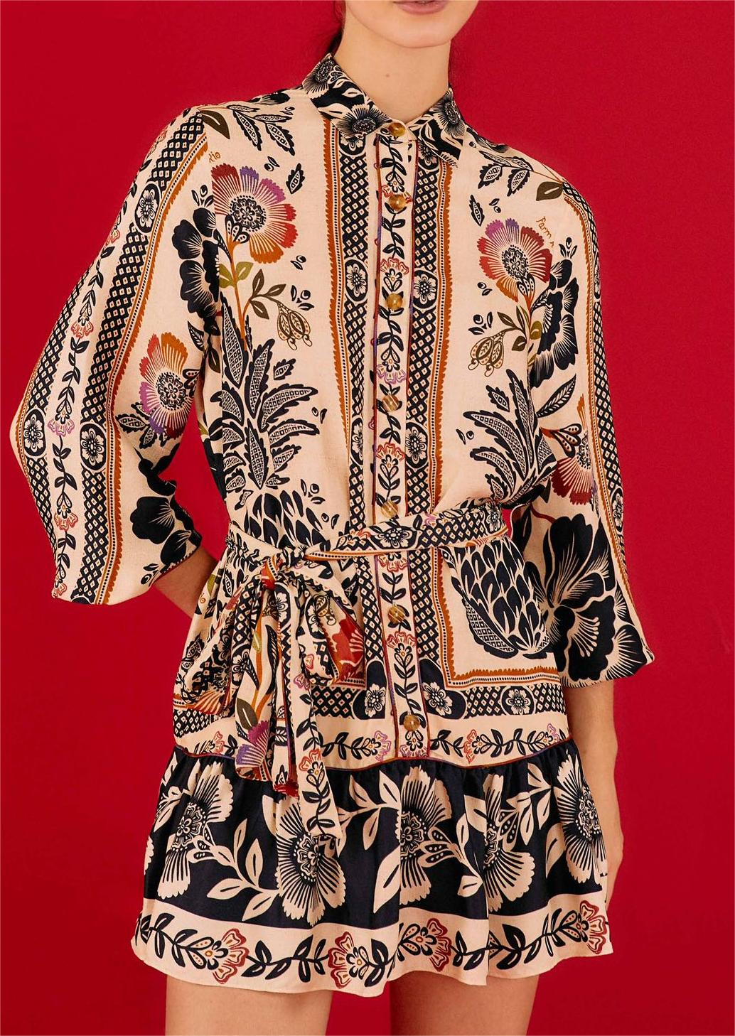 Colored Printing Shirt Long-Sleeve Dress