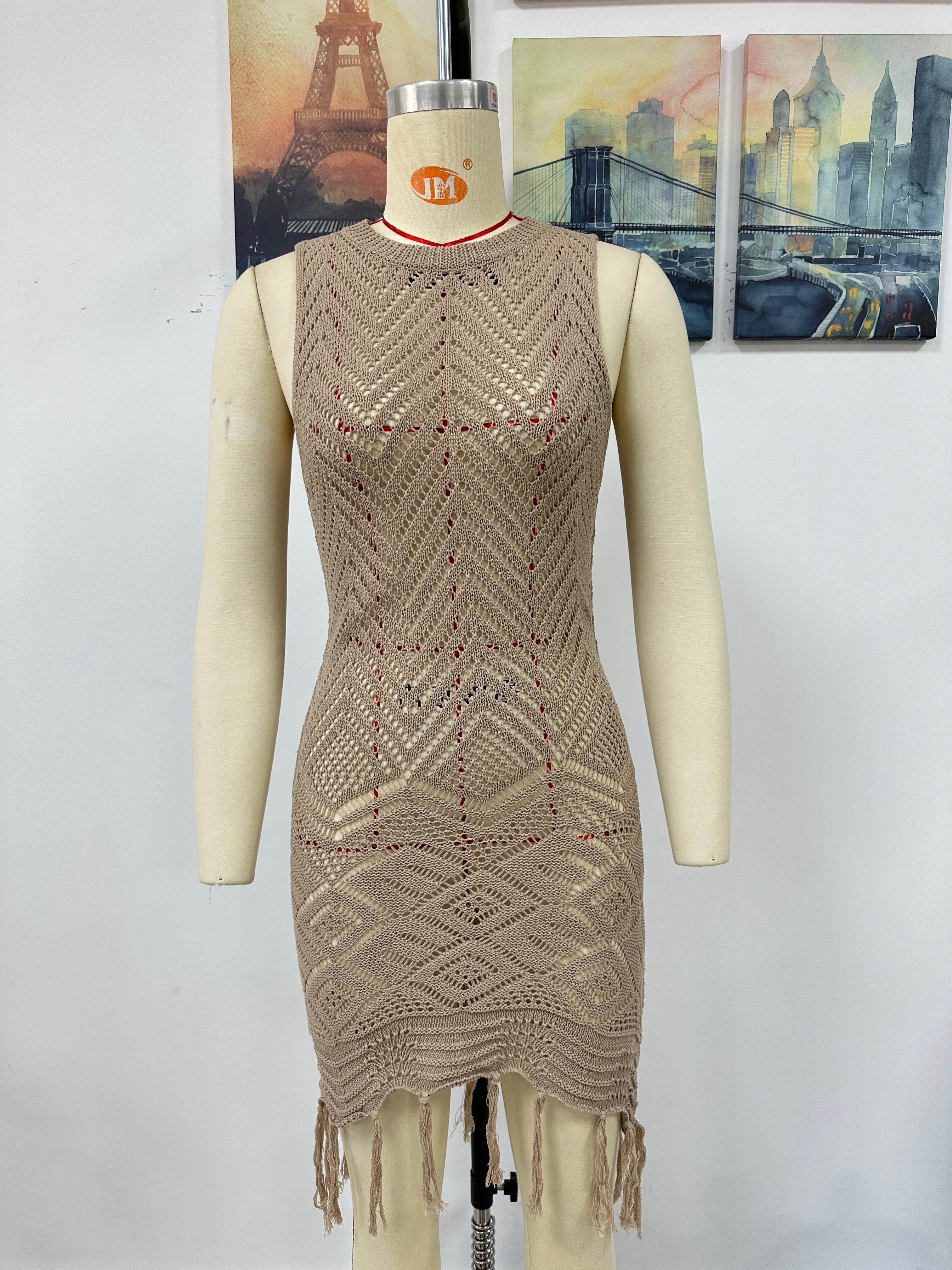 Women's Spring Summer Dress Tassel Hollow Out Cutout Women Knitwear