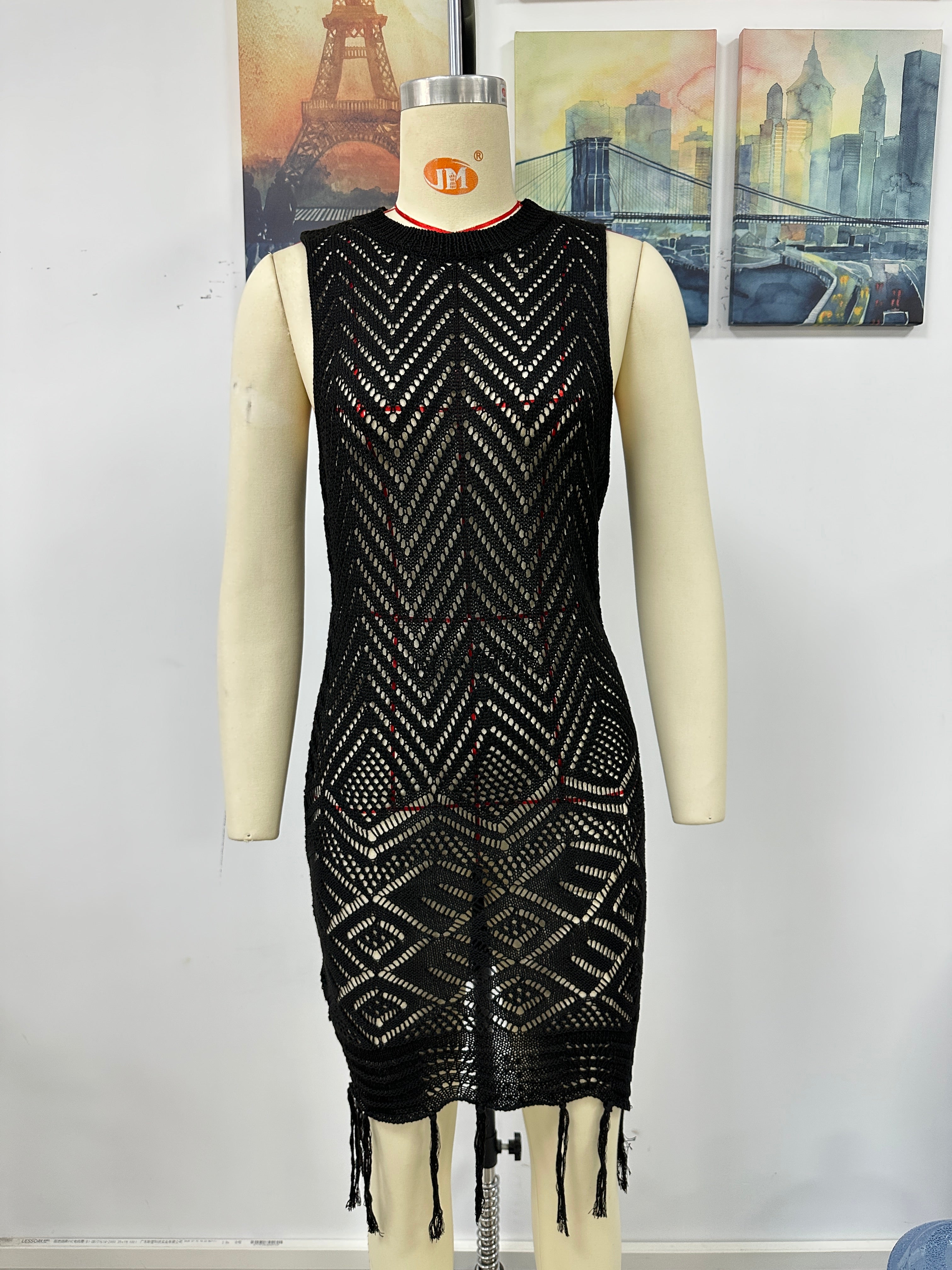 Women's Spring Summer Dress Tassel Hollow Out Cutout Women Knitwear