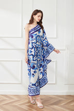 Floral One-Shoulder Ruffle Midi Dress