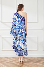 Floral One-Shoulder Ruffle Midi Dress