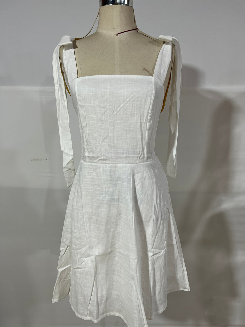 Sundress Shoulder Lace-up Solid Color Short Dress Shoulder Bow Tie Strap