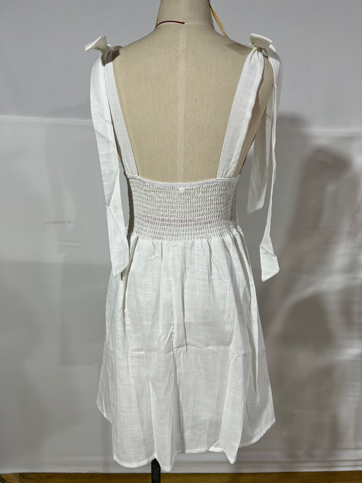 Sundress Shoulder Lace-up Solid Color Short Dress Shoulder Bow Tie Strap