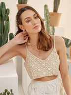 Women Summer Vacation Sleeveless Floral Crochet Solid Crop Top Crochet hook