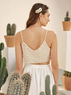 Women Summer Vacation Sleeveless Floral Crochet Solid Crop Top Crochet hook