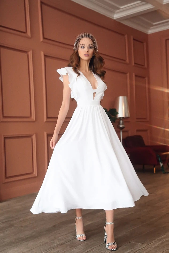 Women's Deep V-Neck Swing Dress