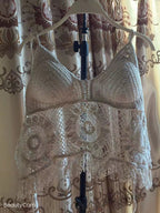 Women Summer Vacation Sleeveless Solid Tie Crochet Fringe Top Crochet hook