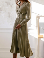 Winter V-Neck Belt Pleated Dress