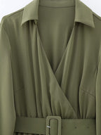 Winter V-Neck Belt Pleated Dress