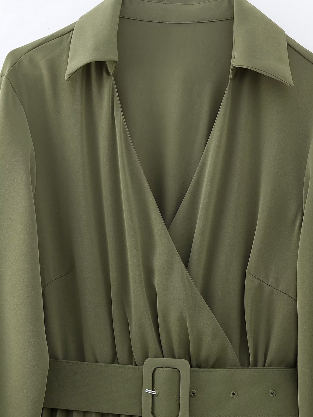 Winter V-Neck Belt Pleated Dress