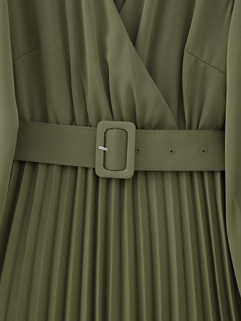 Winter V-Neck Belt Pleated Dress