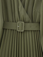 Winter V-Neck Belt Pleated Dress
