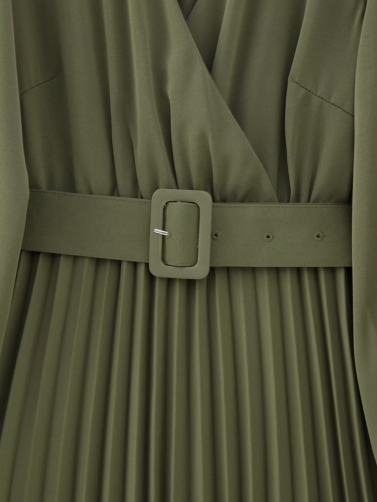 Winter V-Neck Belt Pleated Dress