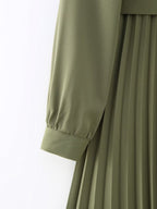 Winter V-Neck Belt Pleated Dress