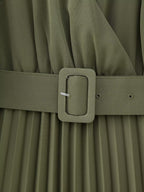 Winter V-Neck Belt Pleated Dress