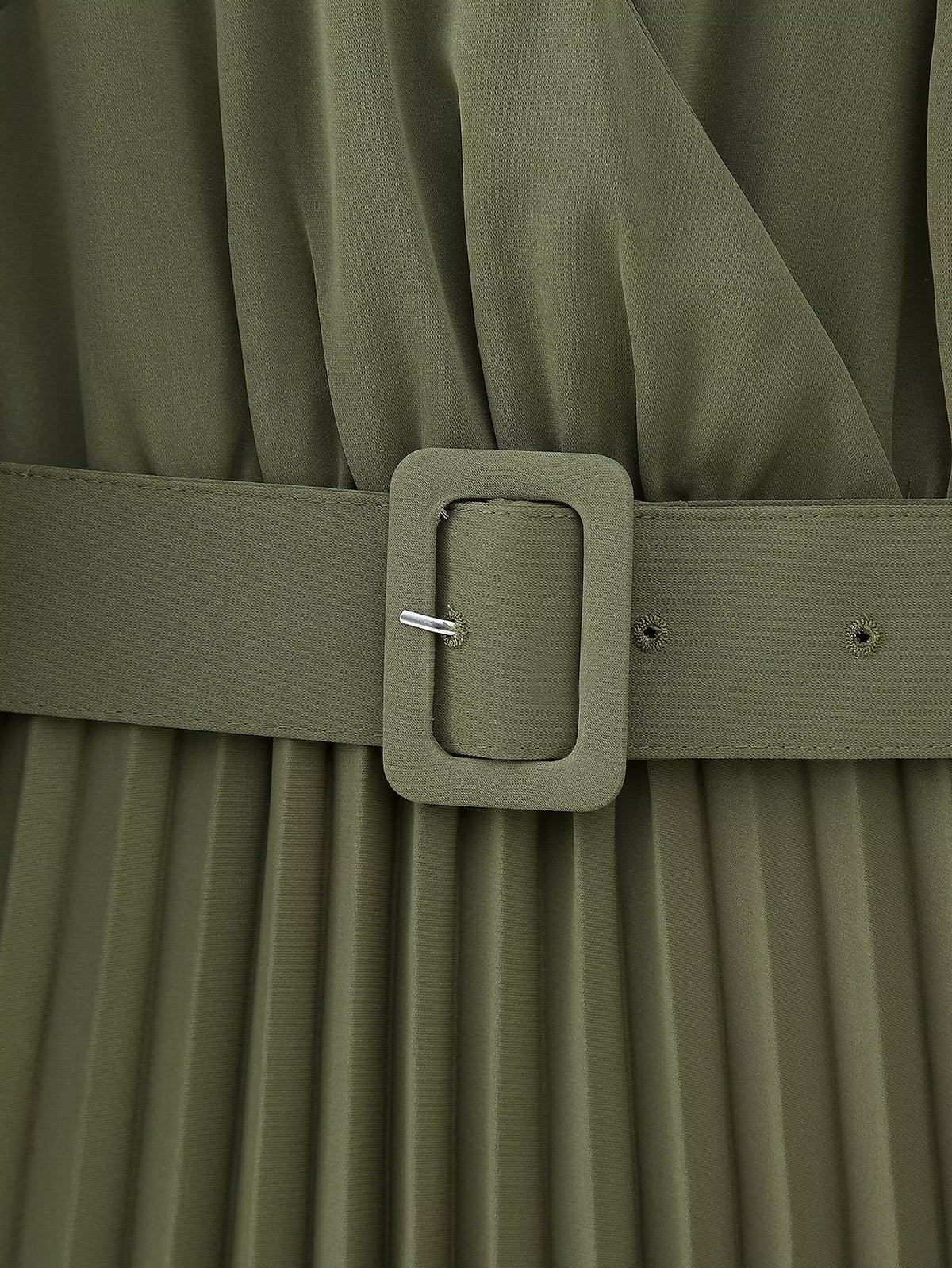 Winter V-Neck Belt Pleated Dress