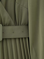 Winter V-Neck Belt Pleated Dress