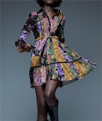 Printed Short Version with Belt Shirt Dress