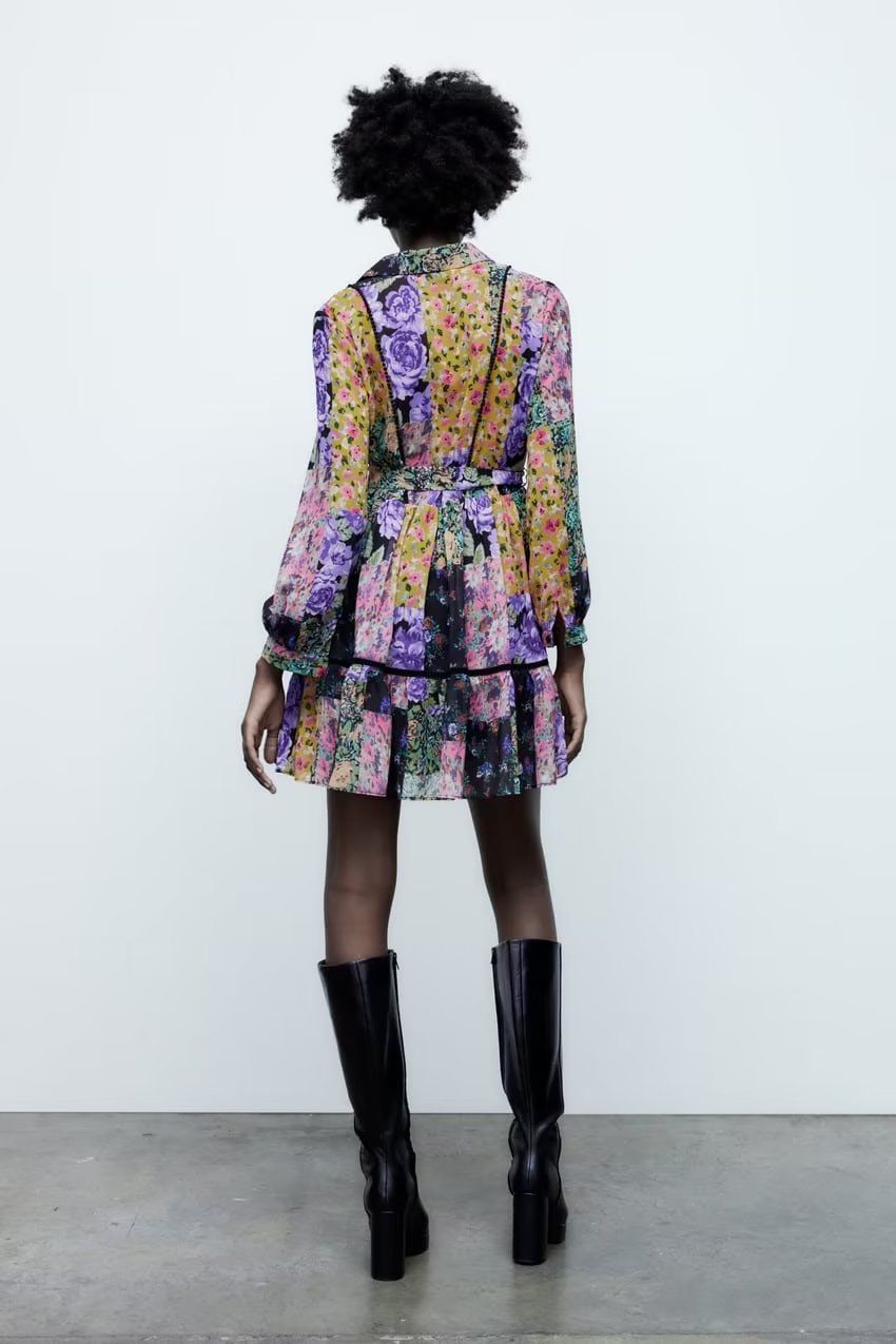 Printed Short Version with Belt Shirt Dress