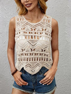 Women Summer Vacation Sleeveless Crochet Solid Top Crochet hook