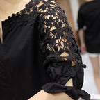 Women's Summer Off The Shoulder Shirt Plus Size Women Loose Korean Hollow Out Cutout Top Shirt Lace Bottoming Shirt