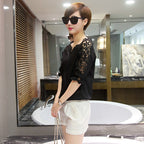 Women's Summer Off The Shoulder Shirt Plus Size Women Loose Korean Hollow Out Cutout Top Shirt Lace Bottoming Shirt