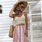 Women Summer Vacation Sleeveless Crochet Fringe Solid Crop Top Crochet hook
